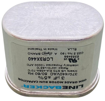 Linebacker Motor Run Oval Capacitor, 3 Mfd., 440 Volt, LCR3X440