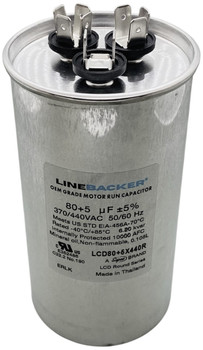 Linebacker Motor Run Dual Round Capacitor, 80 + 5 Mfd., 440 Volt, LCD80+5X440R
