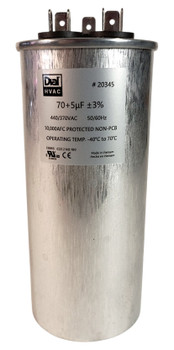 Dual Run Capacitor, Round, 70+5 Mfd., 370/440 Volt, 50/60 Hz, 20345