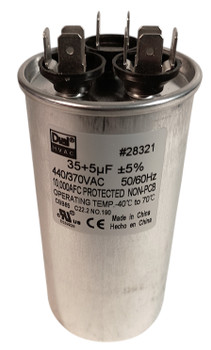 Dual Run Capacitor, Round, 35+5 Mfd., 370/440 Volt, 50/60 Hz, 28321