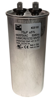 Single Run Capacitor, Round, 70 Mfd., 370/440 Volt, 50/60 Hz, 28160