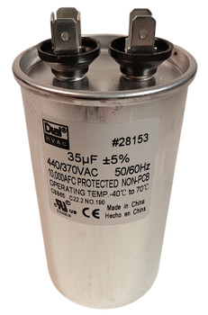 Single Run Capacitor, Round, 35 Mfd., 370/440 Volt, 50/60 Hz, 28153