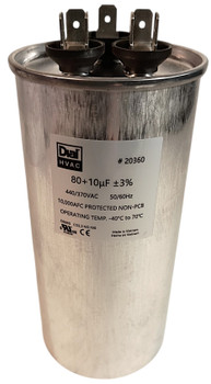 Dual Run Capacitor Round, 80+10 Mfd., 370/440 Volt, 50/60 Hz, 28360, 20360