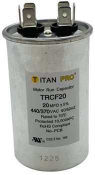 Packard Titan Pro 440/370V Motor Run Capacitor, Round, 20 Mfd, TRCF20