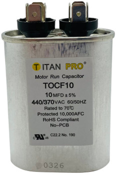 Packard Titan Pro 440/370V Motor Run Capacitor, Oval, 10 Mfd, TOCF10