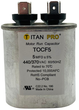 Packard Titan Pro 440/370V Motor Run Capacitor, Oval, 5 Mfd, TOCF5