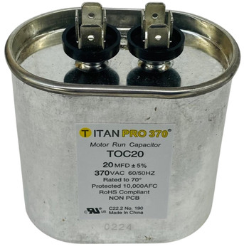 Packard Titan Pro 370V Motor Run Capacitor, Oval, 20 Mfd, TOC20