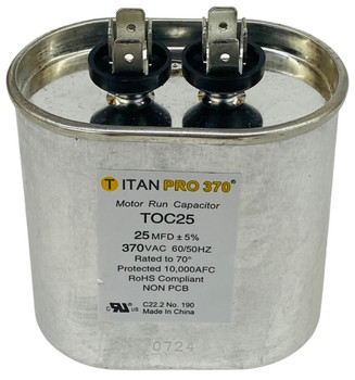 Packard Run Capacitor, Oval, 25 Mfd., 370 Volt, TOC25, 25-370