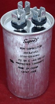 Dual Run Capacitor, Round, 30 + 3 Mfd., 370 Volt, CD30+3X370R