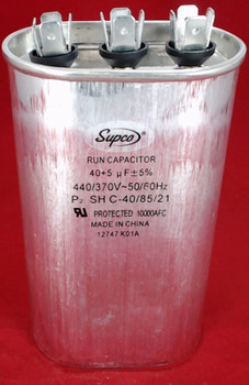 Dual Run Capacitor, Oval, 40 + 5 Mfd., 440 Volt, CD40+5X440