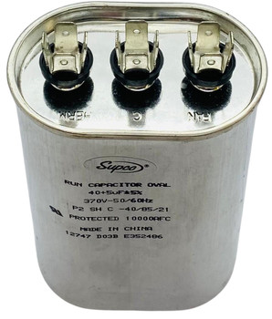 Dual Run Capacitor, Oval, 40 + 5 Mfd., 370 Volt, CD40+5X370