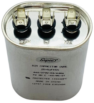 Dual Run Capacitor, Oval, 25 + 5 Mfd., 440 Volt, CD25+5X440
