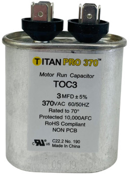 Packard Run Capacitor, Oval, 3 Mfd., 370 Volt, POC3-1, TOC3, 3-370