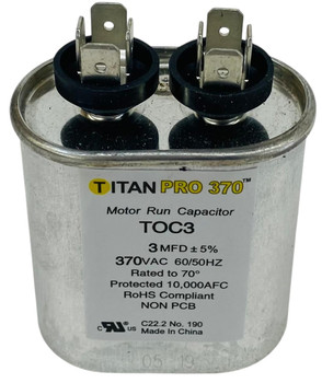 Packard Run Capacitor, Oval, 3 Mfd., 370 Volt, POC3-1, TOC3, 3-370