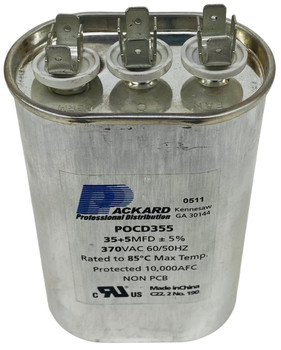Packard Dual Run Capacitor, Oval, 35+5 Mfd., 370 Volt, POCD355, 35/5-370
