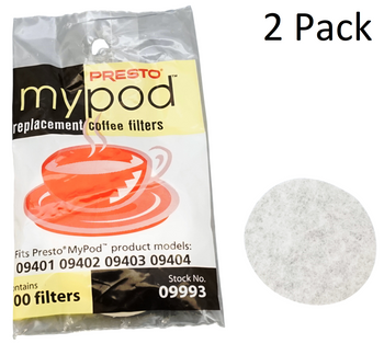 2 Pk, Presto MyPod Replacement, 100 ct, Coffee Filters, 09993