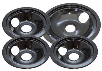 Black Porcelain Drip Tray, 4 Pack, for GE, (3) 6" WB31T10014, (1) 8" WB31T10015