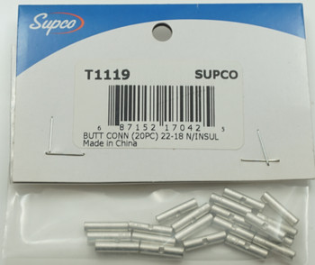 Supco Butt Connectors, 22-18 AWG Non-insulated 20 Pieces, T1119