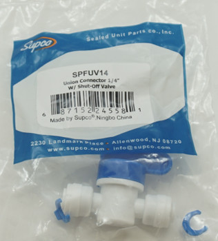 Supco 1/4" Union Connector with Shut Off valve for Hot or Cold, SPFUV14