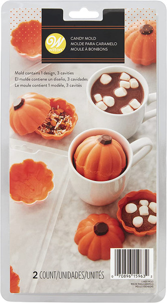 Wilton 3 Cavity, Pumpkin Cocoa Bomb Candy Mold, 2 Count, 2115-0-0237