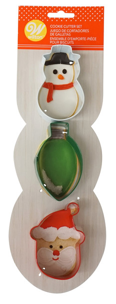 Wilton Snowman, Lightbulb, and Santa, 3 Piece Cookie Cutter Set, 2308-0-0361 Wilton Snowman, Lightbulb, and Santa, 3 Piece Cookie Cutter Set, 2308-0-0361