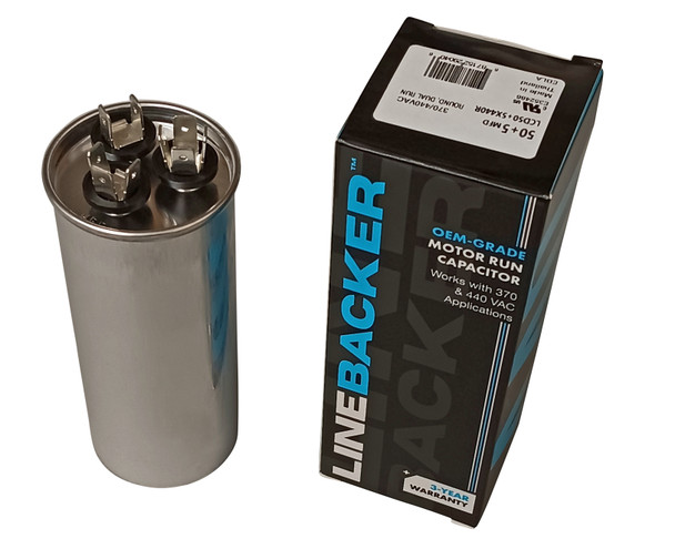 Linebacker Motor Run Dual Round Capacitor 50 + 5 Mfd. 370/440 Volt, LCD50+5X440R