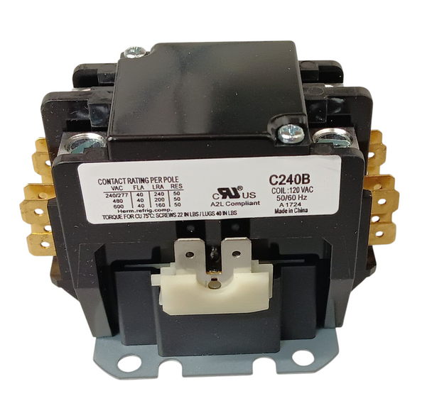 Definite Purpose Contactor, 2 Pole, 40 Amps, 120 Coil Voltage, C240B