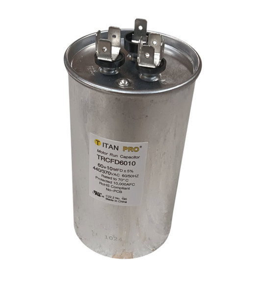 TRCFD6010 - 60mfd + 10mfd, 370v-440v Round Run Capacitor
