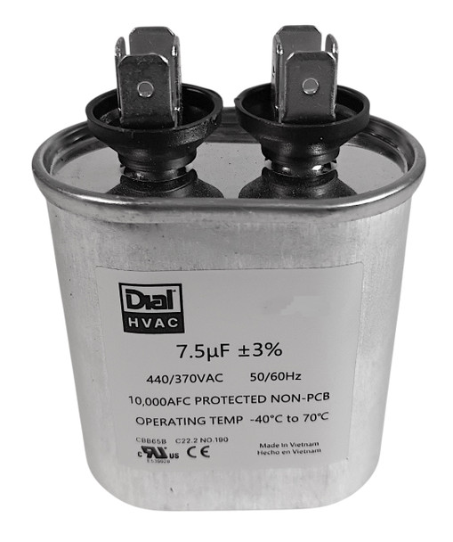 20007 - Single Run Capacitor, Oval, 7.5 Mfd., 370/440 Volt