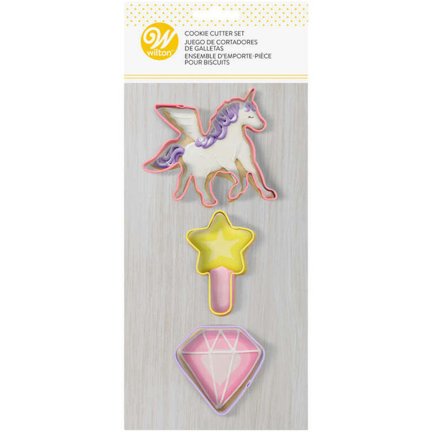 2308-0-0295 - Wilton 3 Pc Unicorn, Magic Wand and Diamond Cookie Cutter Set