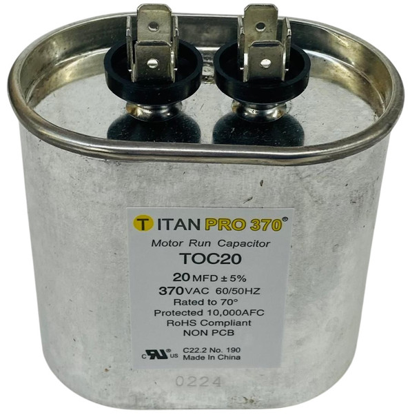 Packard Titan Pro 370V Motor Run Capacitor, Oval, 20 Mfd, TOC20