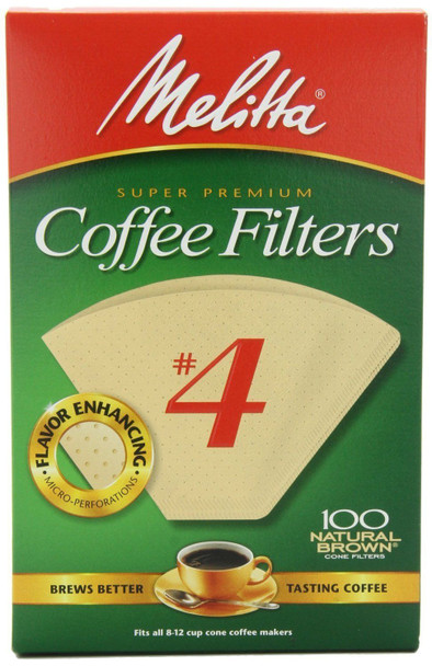 Melitta 624602, Super Premium, Natural Brown, Coffee Filters, #4 Cone, 100 Count