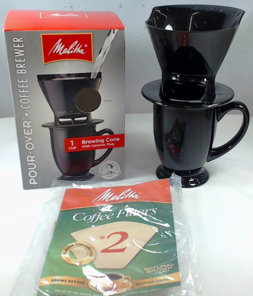 Melitta Pour Over Single Cup Coffee Brewer with Ceramic Mug, Black
