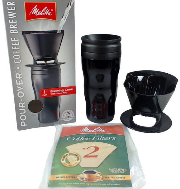 Melitta 64013, 1 Cup Coffee Brewer with Travel Mug, Black