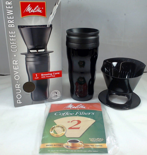 Melitta 64013, 1 Cup Coffee Brewer with Travel Mug, Black