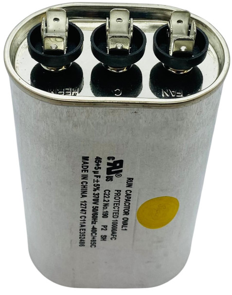 Dual Run Capacitor, Oval, 45 + 5 Mfd., 370 Volt, CD45+5X370