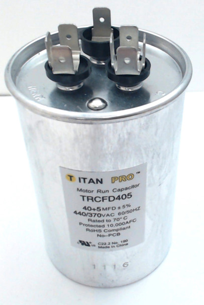 Packard Titan Pro Run Capacitor, Round, 40+5 Mfd, 440-370V, TRCFD405