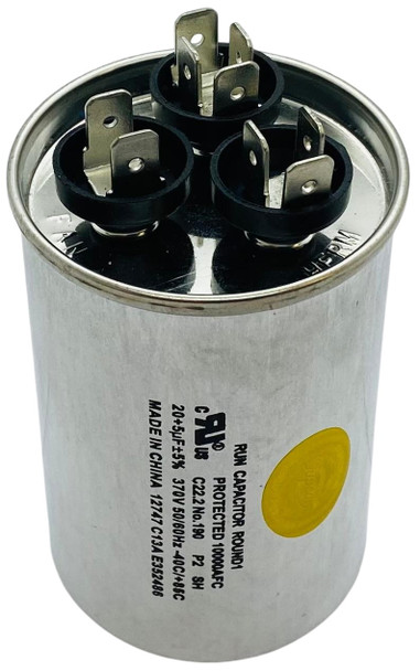 Dual Run Capacitor, Round, 20 + 5 Mfd., 370 Volt, CD20+5X370R