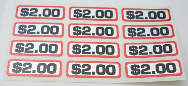 Commercial Laundry $2.00 Coin Slide Decal, 12 Pcs/Sht for Greenwald, 00-9104-26