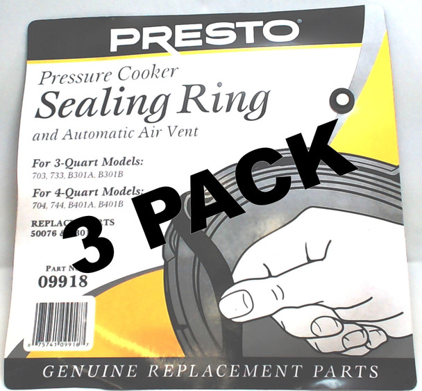 3 Pk, Presto Pressure Cooker Sealing Ring Gasket,  09918