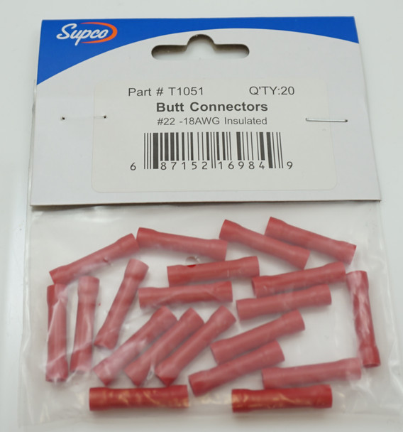 Supco Butt Connectors, 22-18 AWG insulated - red 20 Pieces, T1051