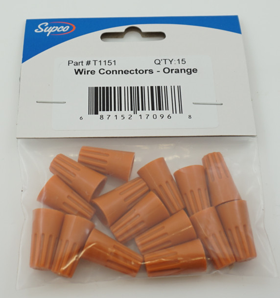 Supco Wire Connector, large orange connector with spring insert, 15 Pcs, T1151