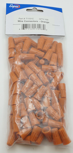 Supco Wire Connector, large orange connector with spring insert, 100 Pk, T1151C