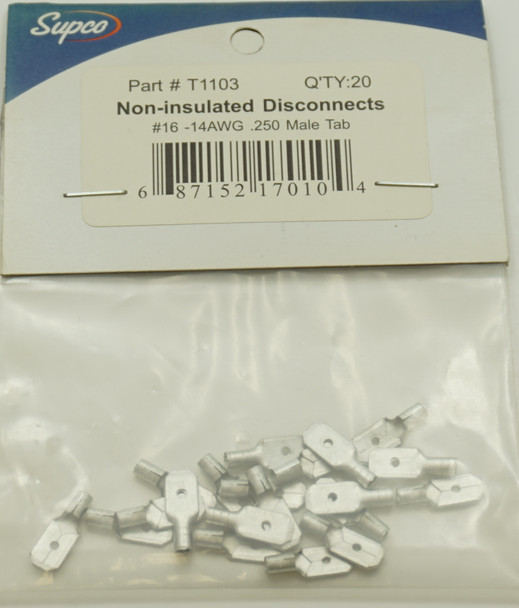 Supco Quick Disc, Non Insulated, 20 pk, 16-14 AWG ¼" (.250") Male Tab, T1103