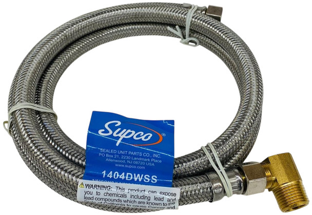 Supco 3/8" COMP X 3/8" COMP 48" Stainless Steel Hose with Elbow, 1404DWSS