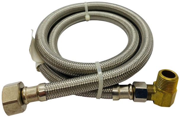 Supco 1/2" COMP X 3/8" COMP 48" Stainless Steel Hose with Elbow, 1404DWSS12