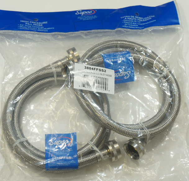 Supco ⅜" X 4' Stainless Steel Inlet Hose for Washers, Package of 2, 3804FFSS2