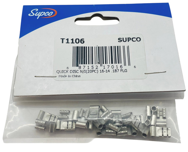 Supco Non-Insulated Quick Disconnects, 20 Pack, 16-14 AWG 3/16" (.187"), T1106