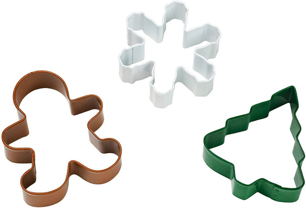 Wilton Snowflake, Tree and Gingerbread Boy, 3 Piece Cookie Cutter Set, 2308-1266