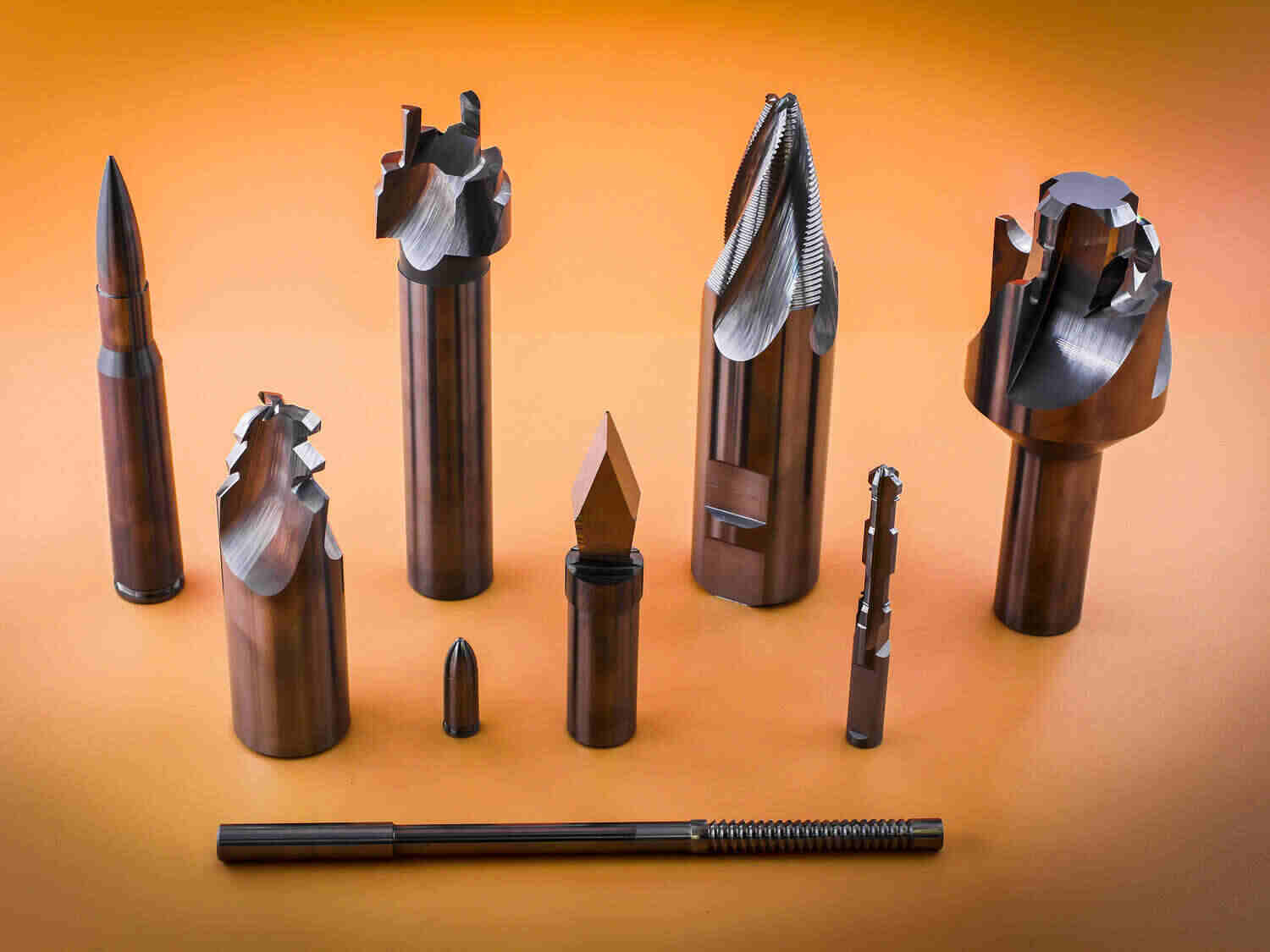 various drill bits standing up vertically